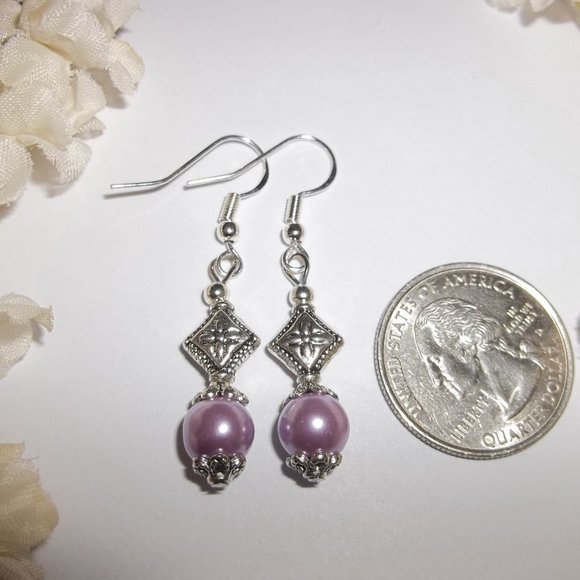 Silver and Purple Pearl Earrings Set Jewelry 6522 - Picture 3 of 9